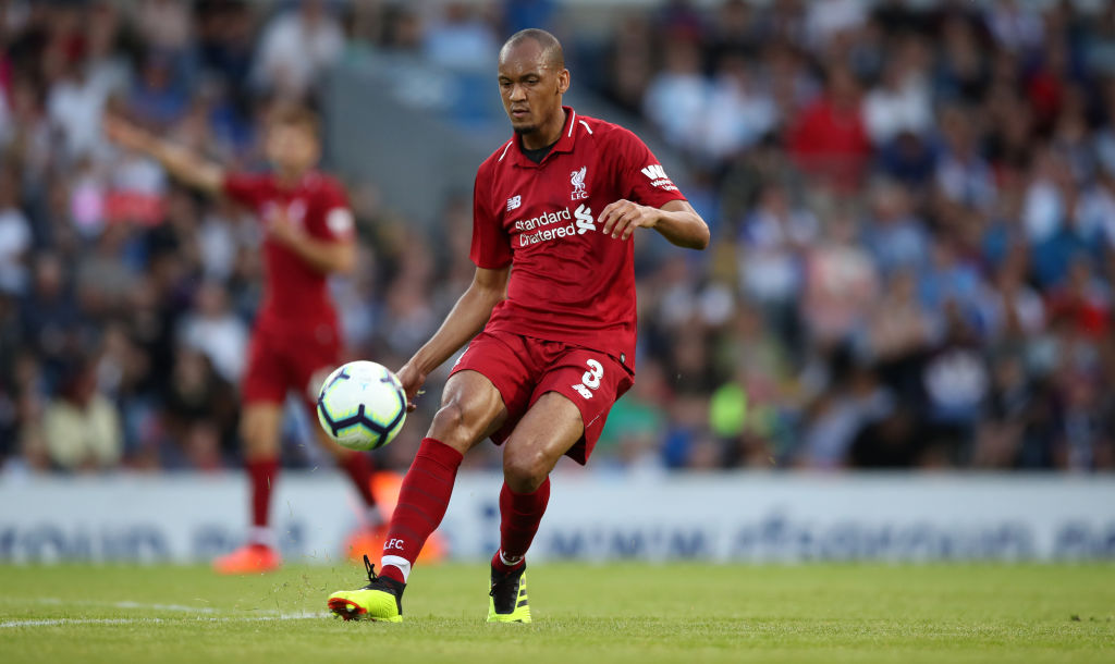 Fabinho is at the base of the midfield in the Liverpool lineup v Man United.