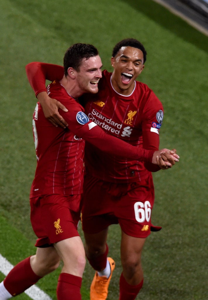 Trent celebrates the Andy Robertson goal with his teammate.