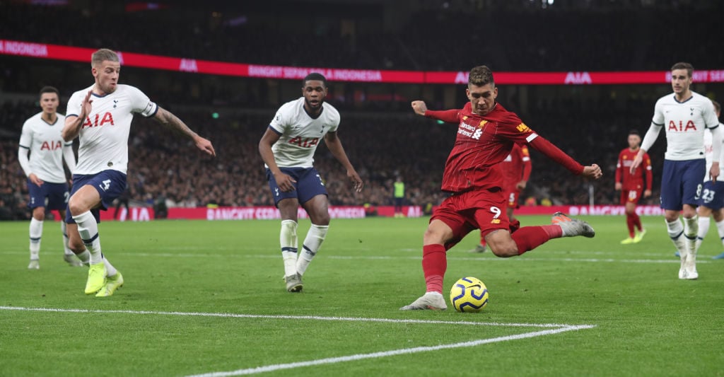 Roberto Firmino scores against Tottenham Hotspur
