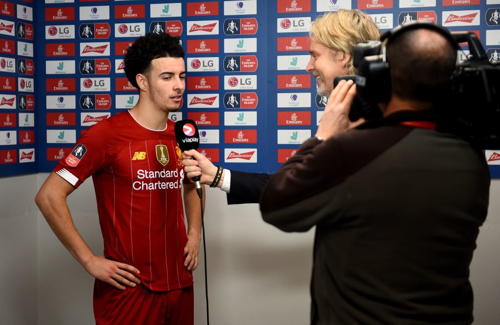 Curtis Jones gives an interview after his winner v Everton