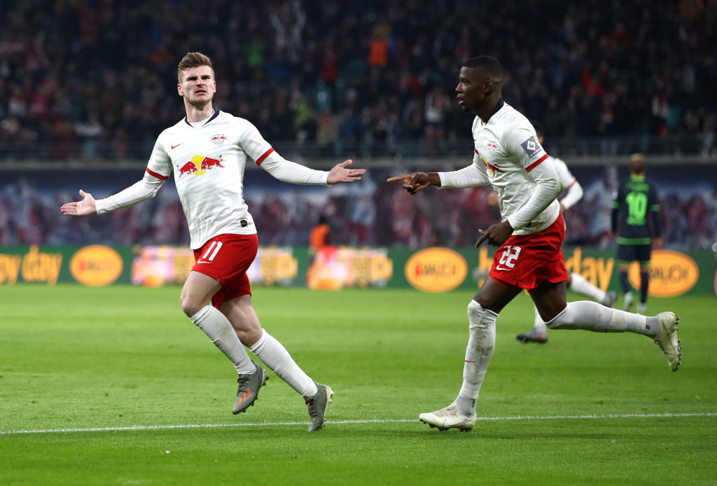 Timo Werner celebrates scoring against Union Berlin.