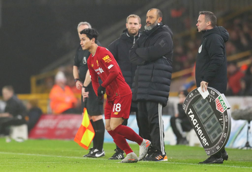 Takumi Minamino made his Premier League debut v Wolves.