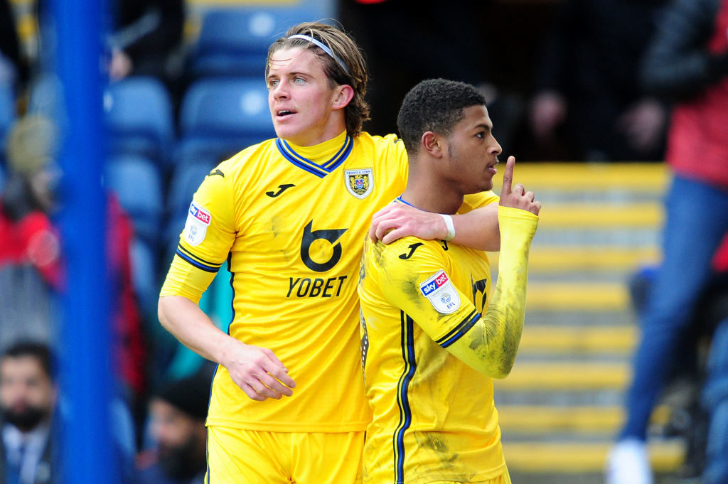 Rhian Brewster celebrates after scoring against Blackburn.