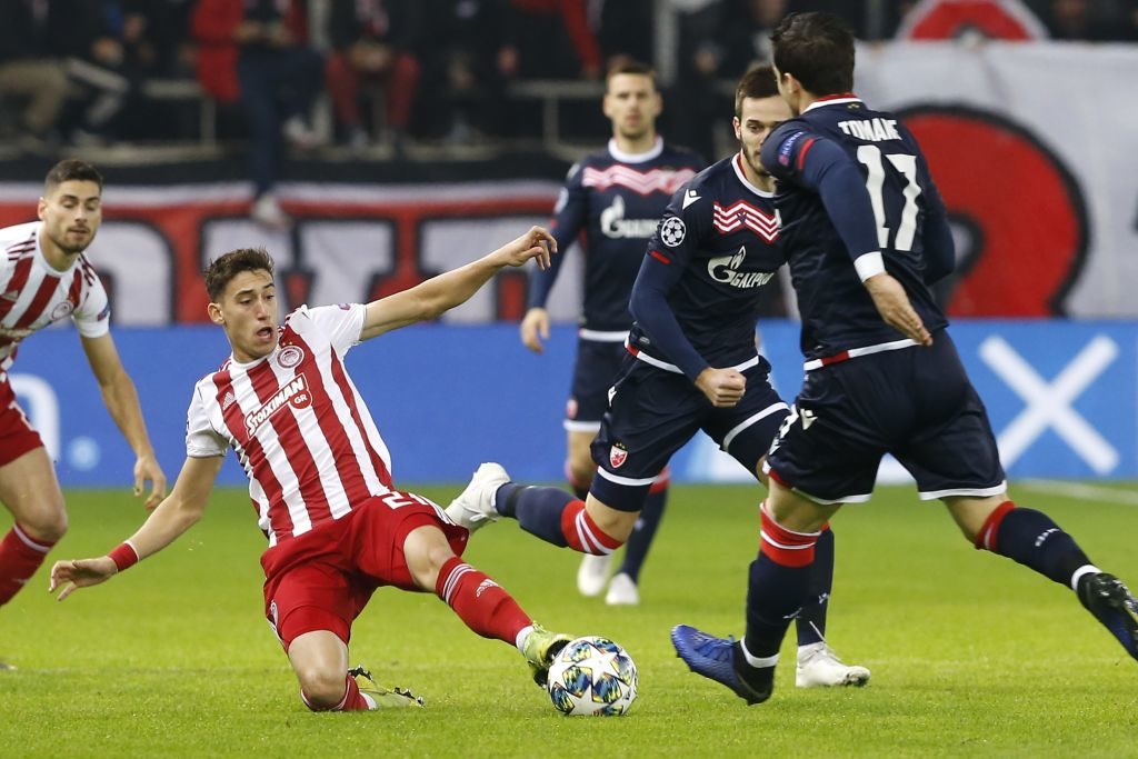 Kostas Tsimikas in action for Olympiakos.