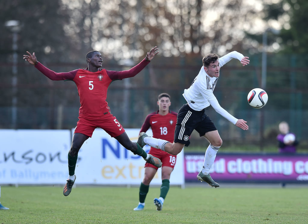 Nuno Mendes (left) playing for Portugal u19s
