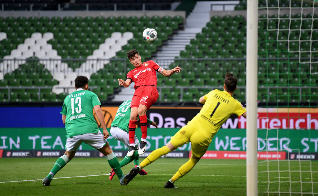 Kai Havertz scores his first goal against Weder Bremen.