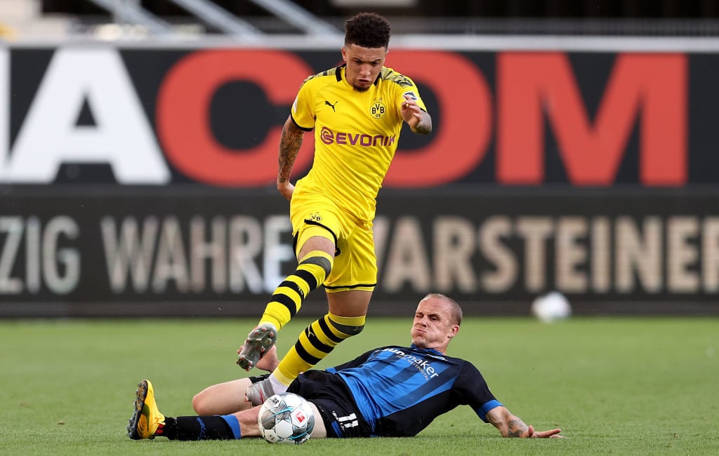 Jadon Sancho in action for Borussia Dortmund.