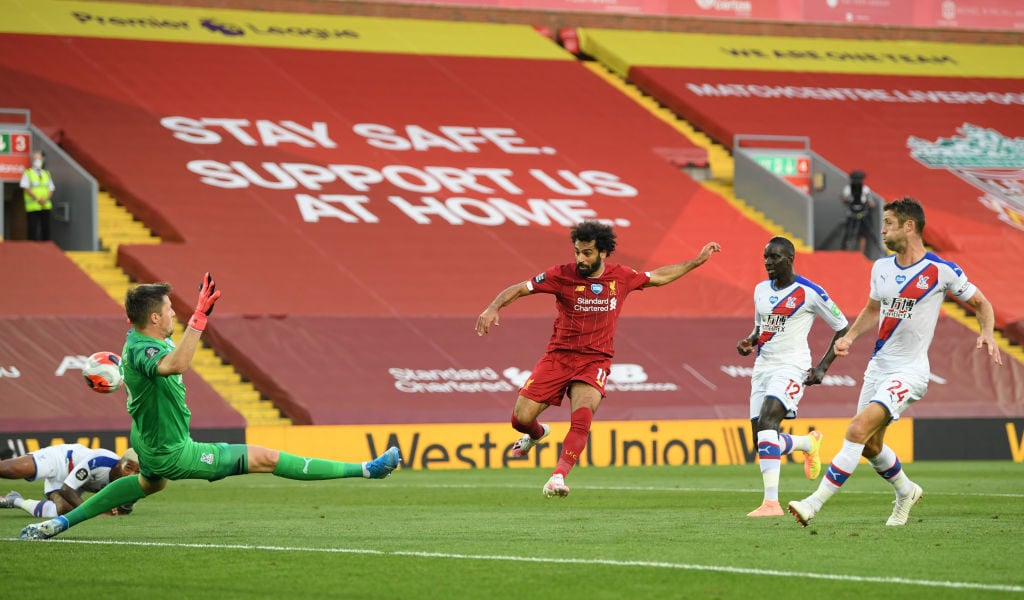 Mohamed Salah scores against Crystal Palace.