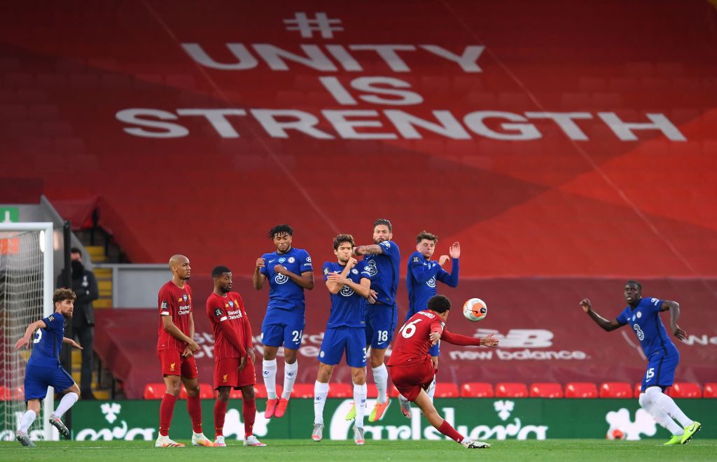 Trent Alexander-Arnold scores against Chelsea.
