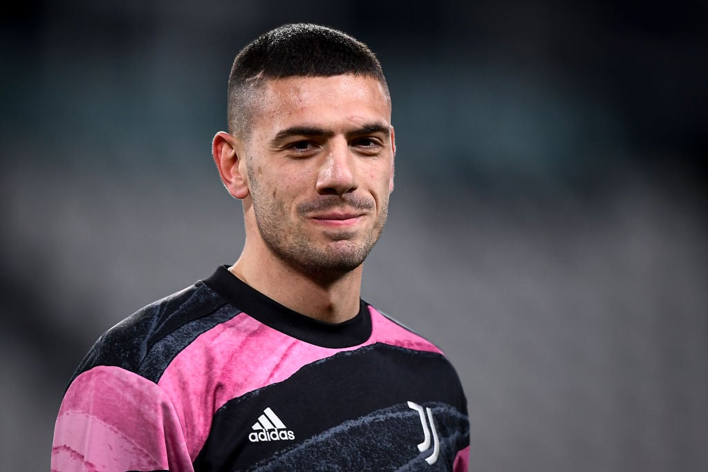 Merih Demiral of Juventus FC smiles during warm up prior to