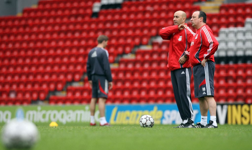 Liverpool manager Rafael Benitez (R) and