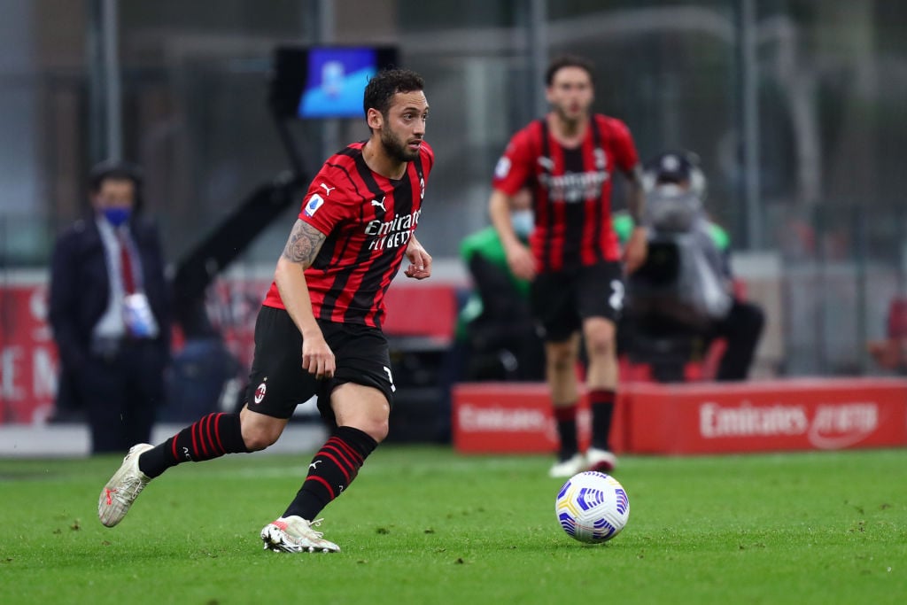 Hakan Calhanoglu of Ac Milan in action during the Serie A