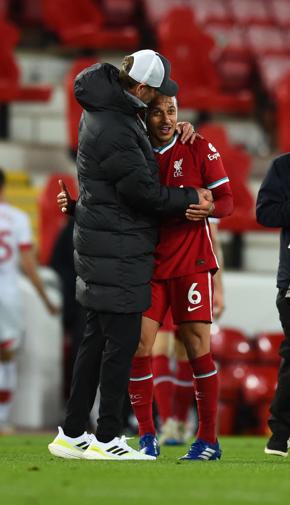 Thiago scored his first Liverpool goal in the game