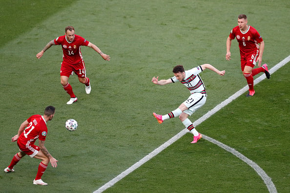 Diogo Jota shot, Hungary v Portugal - UEFA Euro 2020: Group F