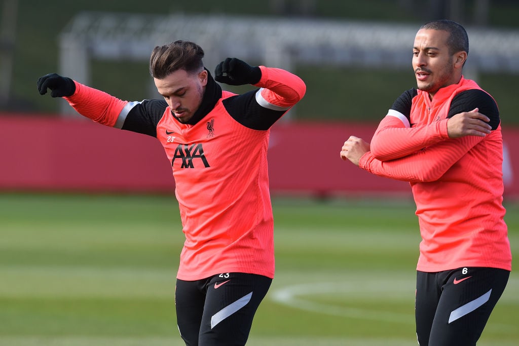 Thiago and Xherdan Shaqiri, Liverpool training session