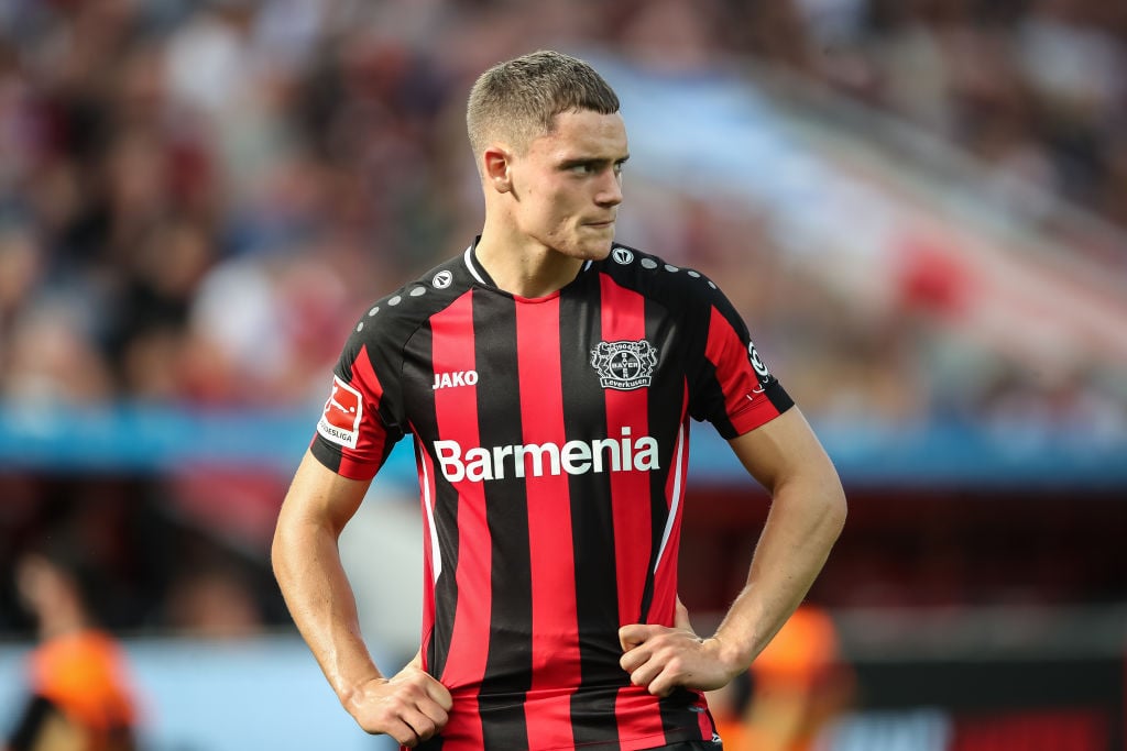 Florian Wirtz of Bayer 04 Leverkusen reacts during the Bundesliga match between Bayer 04 Leverkusen and 1. FSV Mainz 05 at BayArena