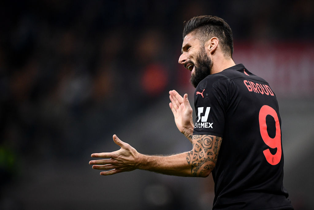Olivier Giroud of AC Milan reacts during the Serie A