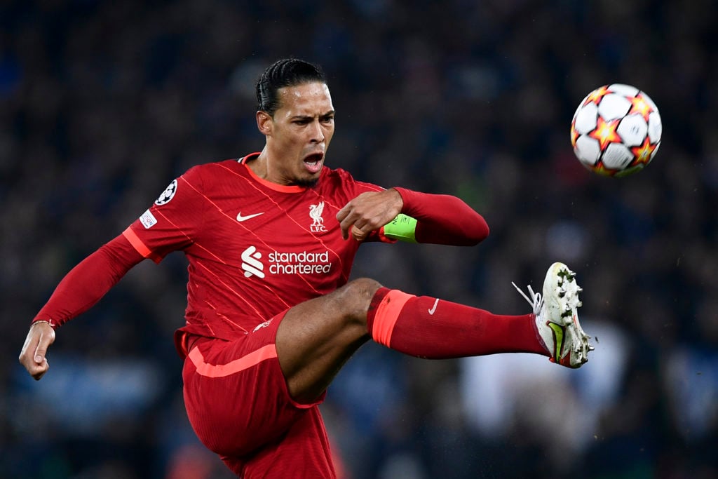 Virgil van Dijk of Liverpool FC kicks the ball during the