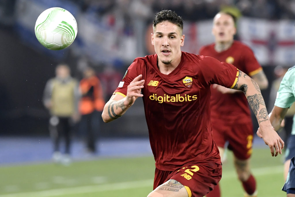 Nicolo Zaniolo of AS Roma in action during the Conference