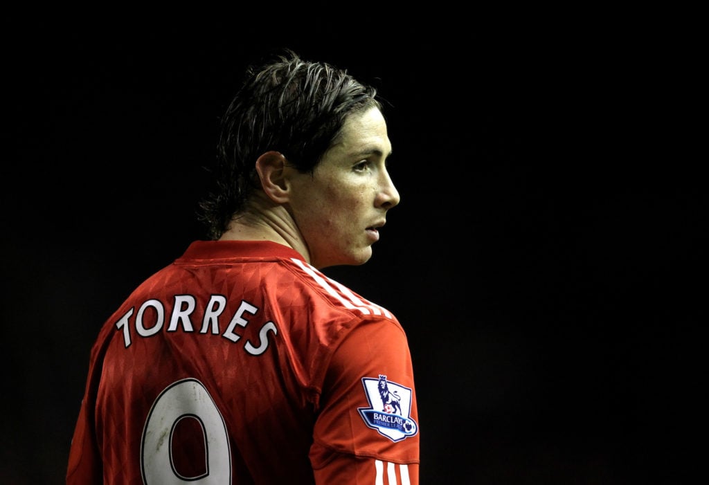 Fernando Torres of Liverpool looks on during the Barclays Premier League match between Liverpool and Fulham at Anfield