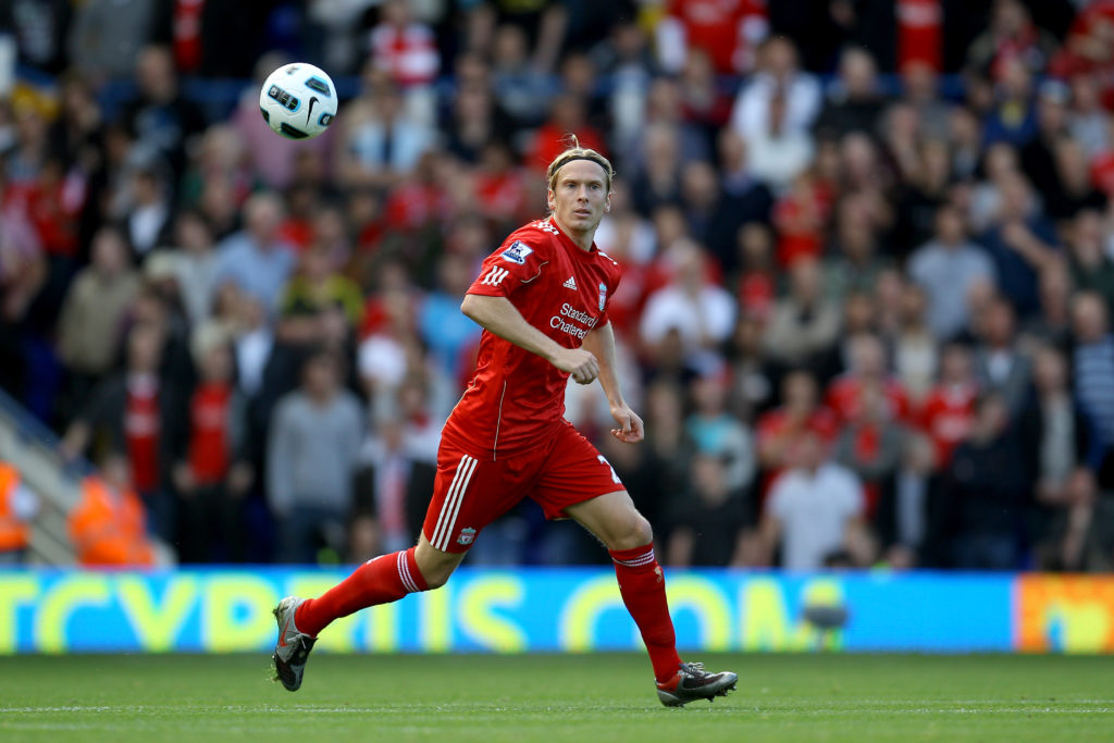 Christian Poulsen in action for Liverpool against Birmingham City.