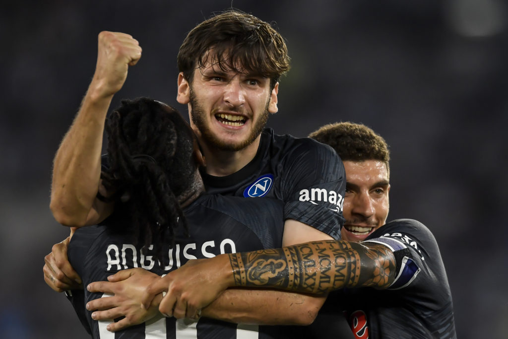 Khvicha Kvaratskhelia of SSC Napoli celebrates with Andre