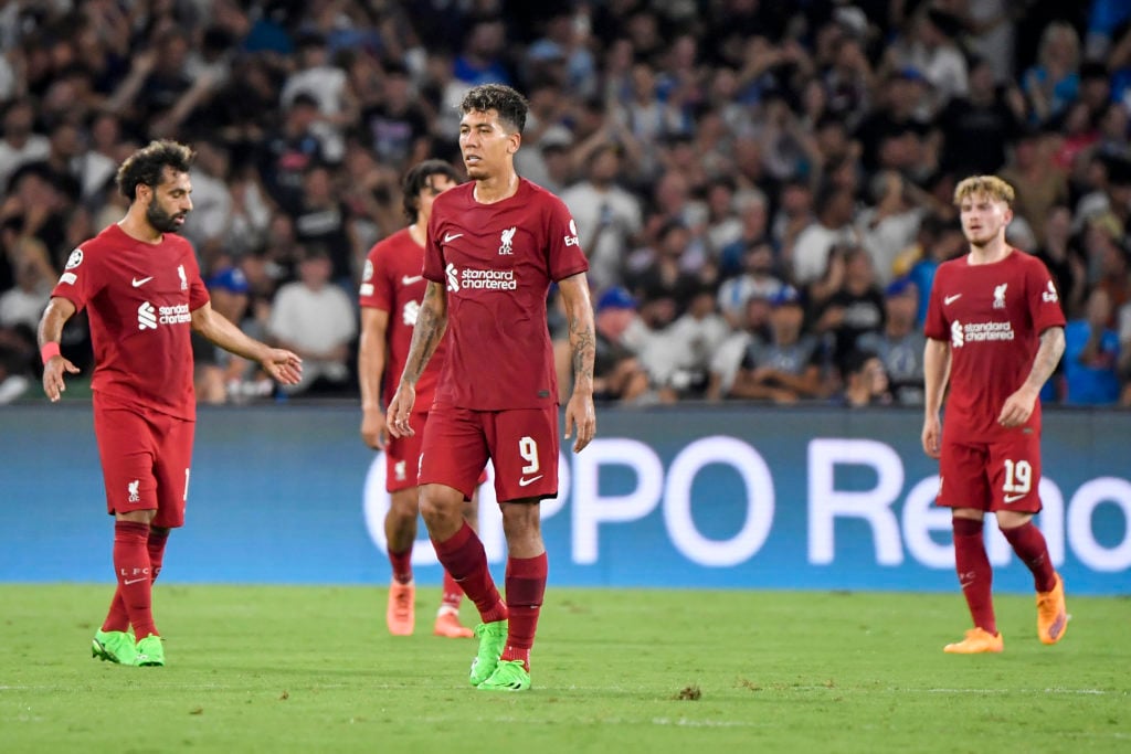 Mohamed Salah, Roberto Firmino and Harvey Elliott of