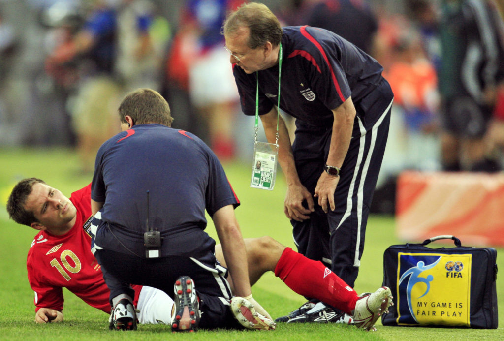 English forward Michael Owen lies on the