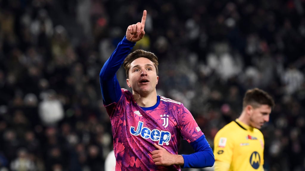 Federico Chiesa of Juventus FC celebrates after scoring a