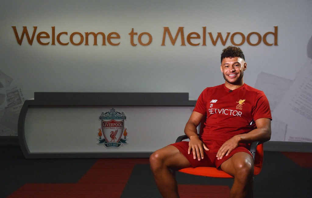 Alex Oxlade-Chamberlain Of Liverpool FC Trains At Melwood For The First Time
