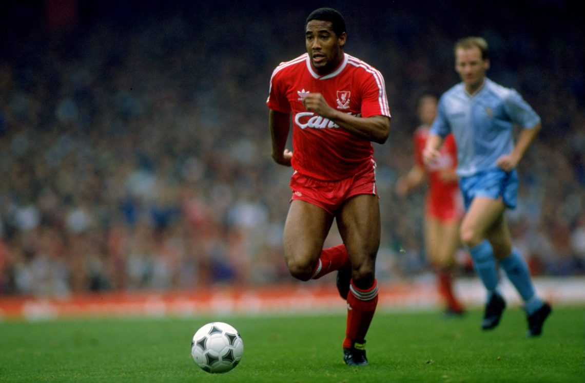 1989: John Barnes of Liverpool in action during the Canon League Division One match against Coventry City played at Anfield in Liverpool, England....
