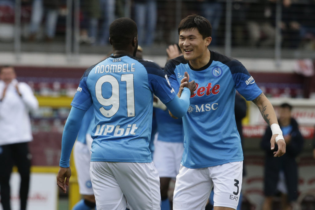SSC Napoli French midfielder Tanguy Ndombele celebrates