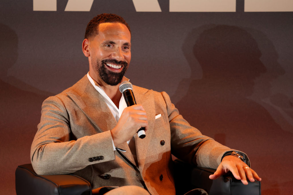 Rio Ferdinand speaks during a Premier League Hall of Fame event