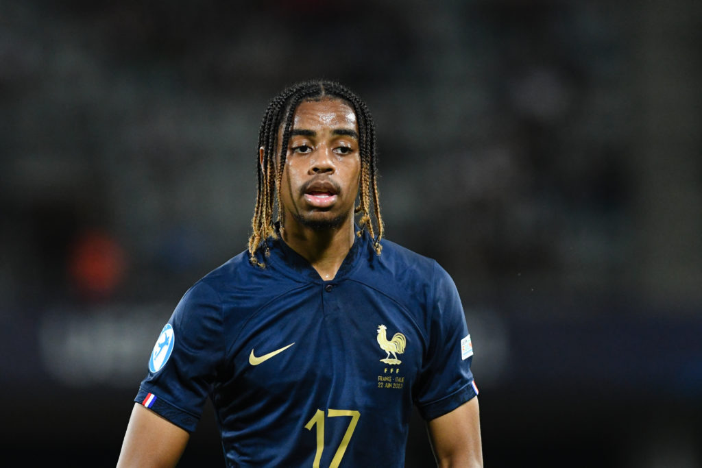 Bardley Barcola pictured playing for France's Under-21s against Italy.