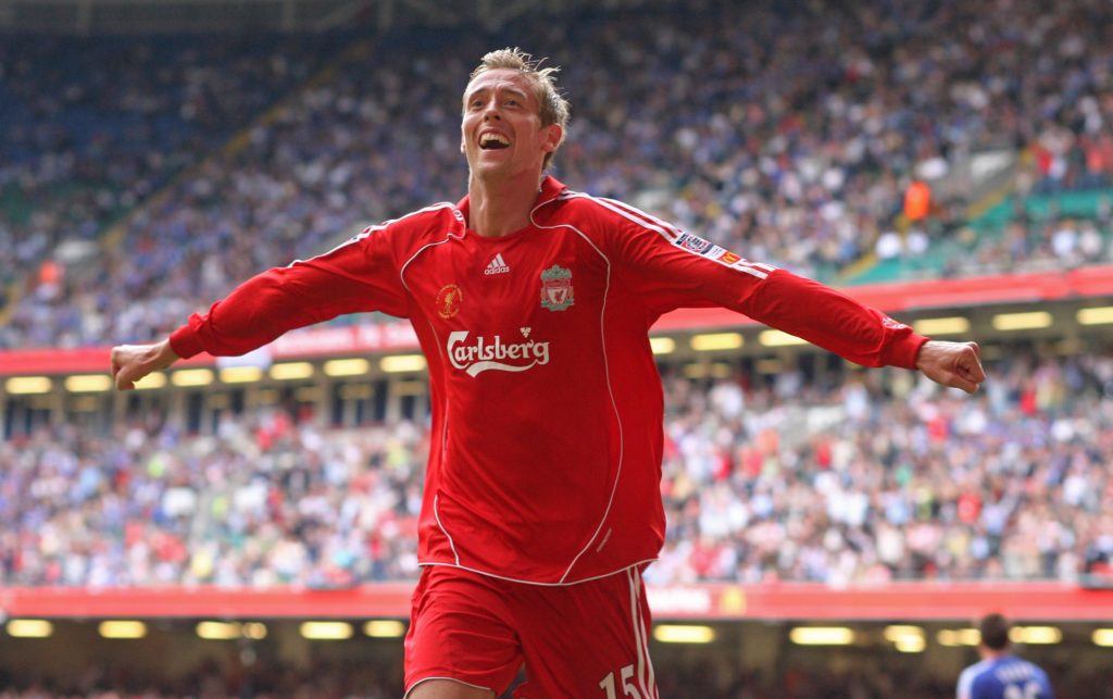 Football Association Community Shield, Liverpool v Chelsea, Peter Crouch of Liverpool celebrates after scoring the winning goal for Liverpool