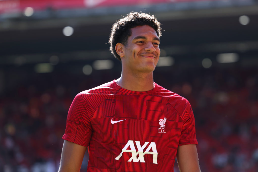 Liverpool defender Jarell Quansah v Aston Villa in Premier League