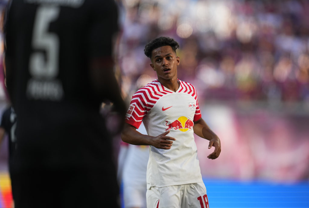 Liverpool midfielder Fabio Carvalho in action on loan to RB Leipzig v FC Augsburg in Bundesliga