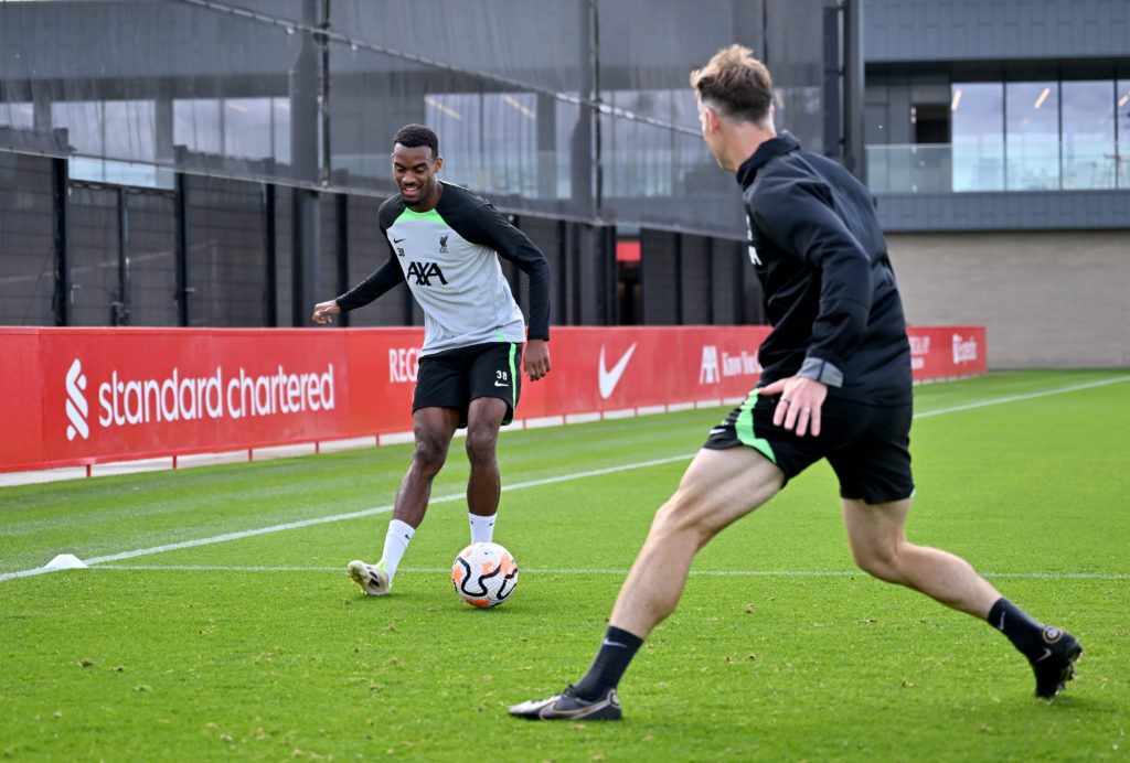 New Liverpool signing Ryan Gravenberch in training