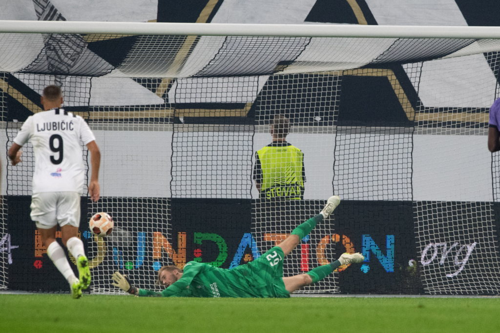 Liverpool goalkeeper Caoimhin Kelleher vs LASK in Europa League