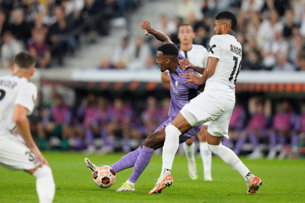 Liverpool midfielder Ryan Gravenberch in Europa League action vs LASK