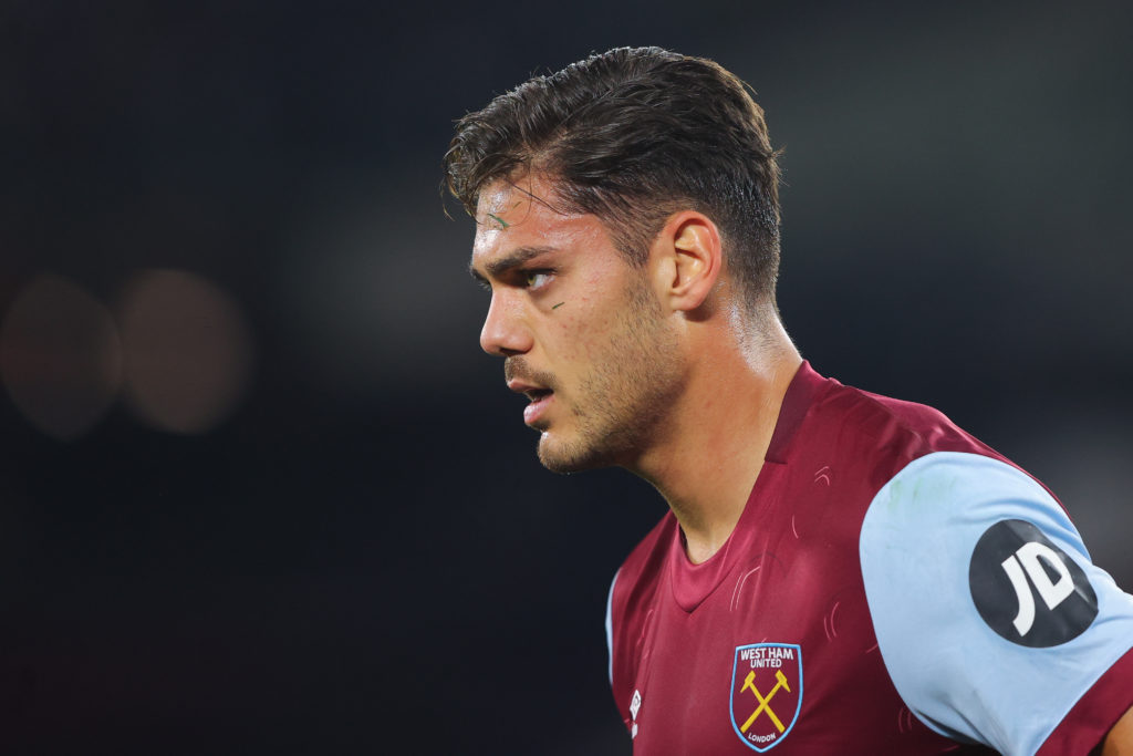 West Ham United defender Konstantinos Mavropanos in action v FK TSC Backa Topola before Liverpool visit