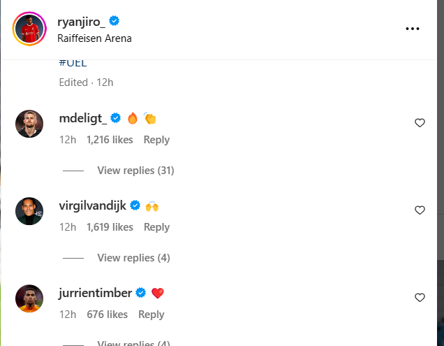 CR. @RyanJiro (META, 2023) Van dijk and De Ligt replies to Gravenberch