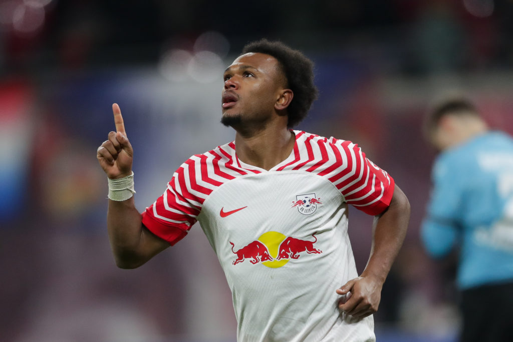 Ikoma-Lois Openda of Bayer Leverkusen celebrates after