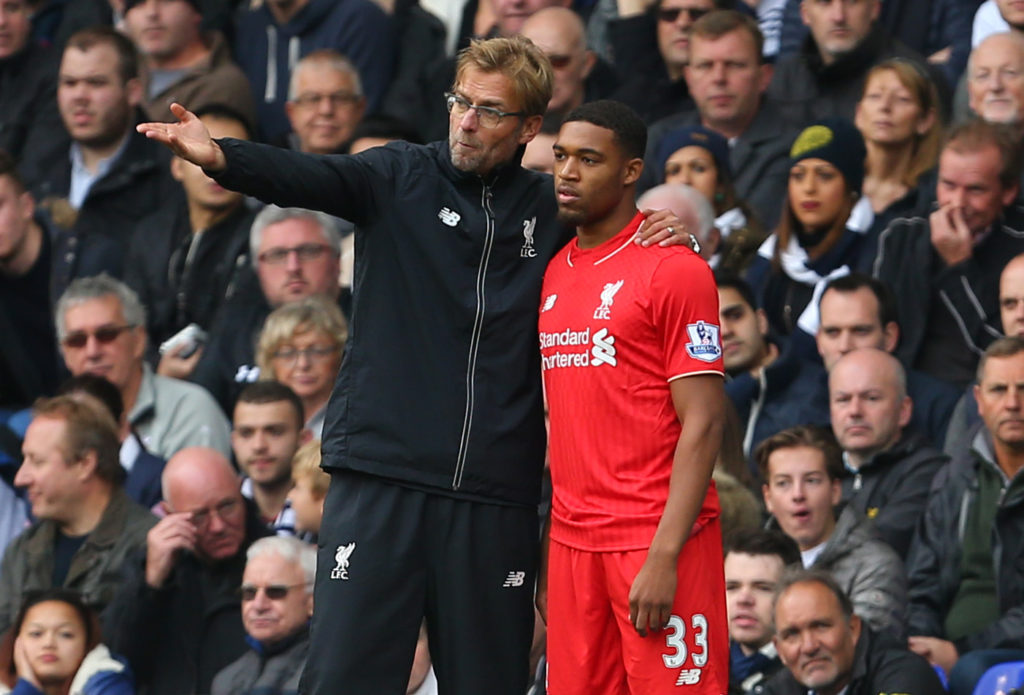 Jurgen Klopp relays instructions to Jordon Ibe during Liverpool's Premier League match against Tottenham Hotspur at White Hart Lane.