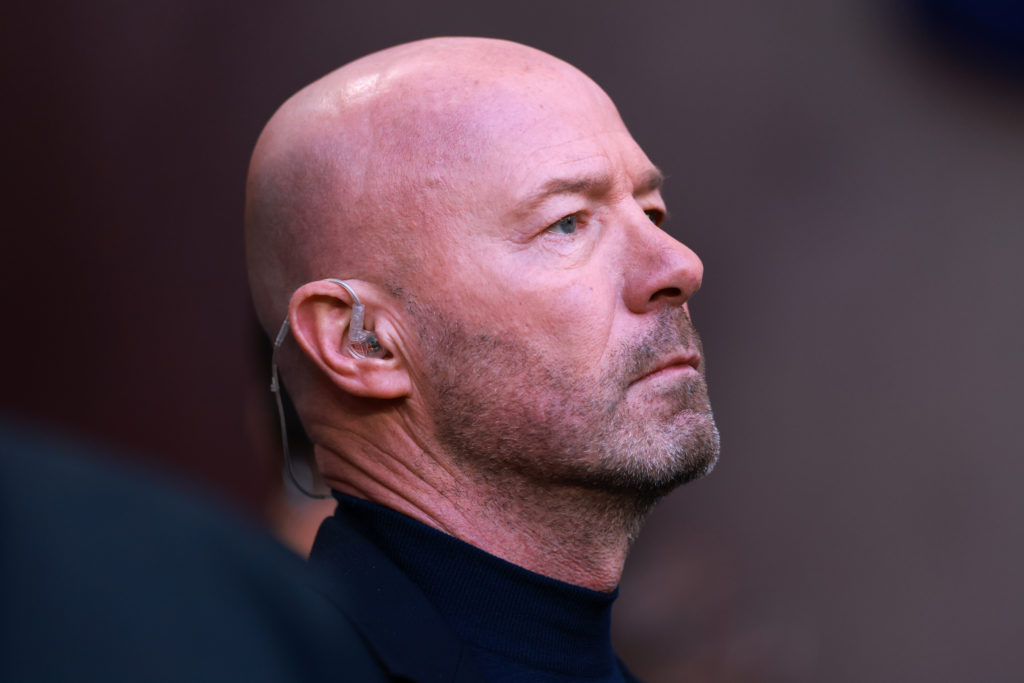 Alan Shearer pictured during his punditry duties for an FA Cup semi-final game.