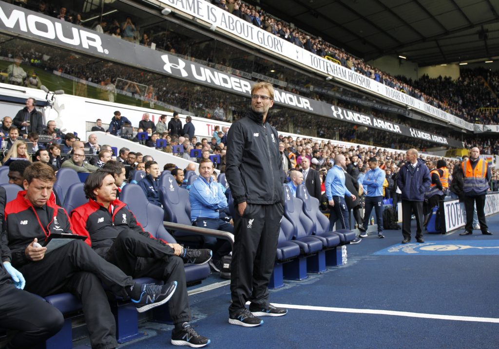 Jurgen Klopp before first XI as Liverpool manager vs Tottenham Hotspur in Premier League