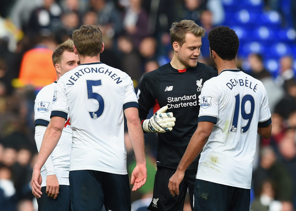 Liverpool goalkeeper Simon Mignolet vs Tottenham Hotspur in Jurgen Klopp's first XI as manager