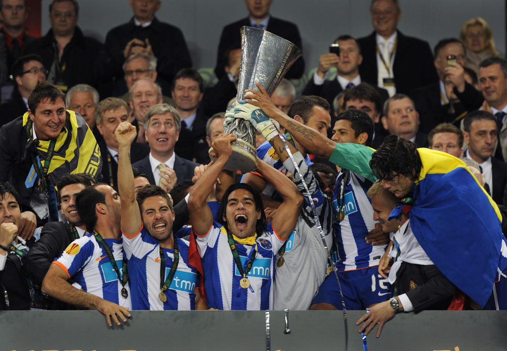 FC Porto forward Falcao celebrates winning 2010/11 Europa League final vs SC Braga