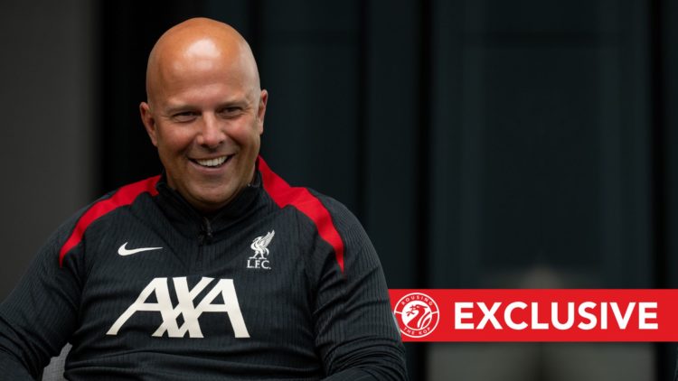 Arne Slot new first team manager of Liverpool Football Club at AXA Training Centre. Overlaid, a RTK EXCLUSIVE banner.