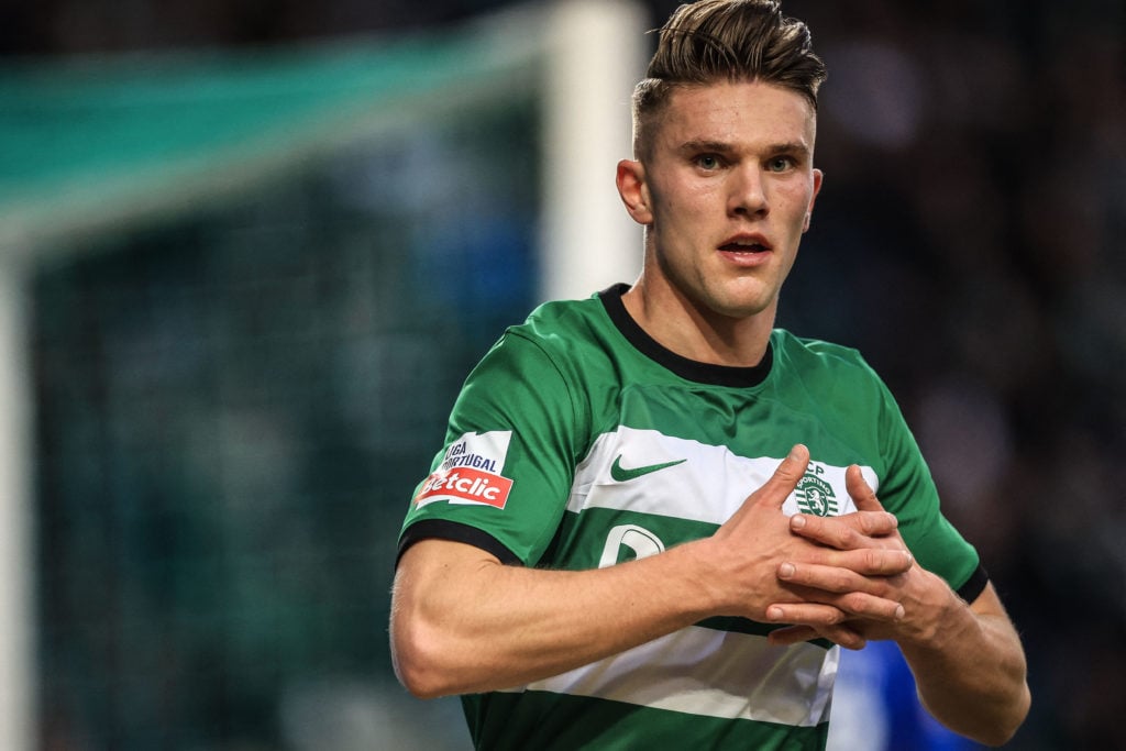Sporting forward Viktor Gyokeres celebrates scoring in the Liga Portugal match against Farense.